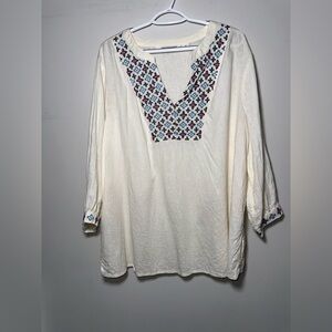 EUC BEAUTIFUL Cream‎ Embroidered Top - 1X Boho